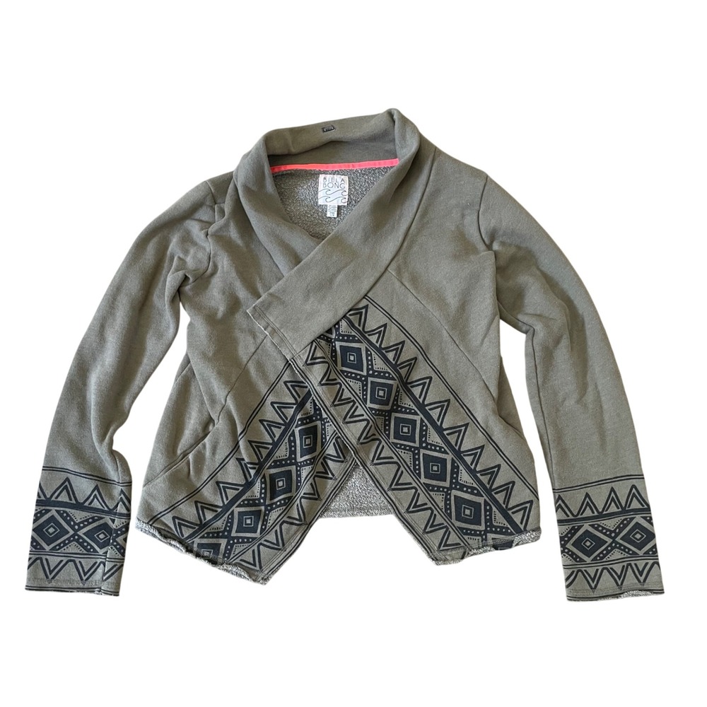 Billabong Womens Olive Green Aztec Tribal Print Shawl Cardigan‎ Sweatshirt L